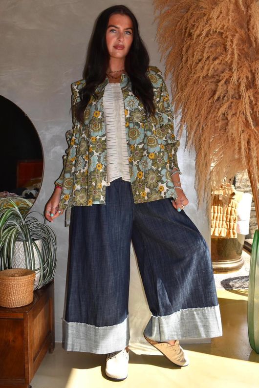 Annie 1972 Point Collar Smock Blouse Sage & Olive